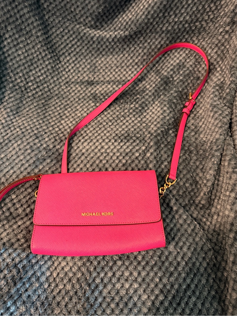 Michael Kors Hot Pink Saffiano Leather Crossbody Bag